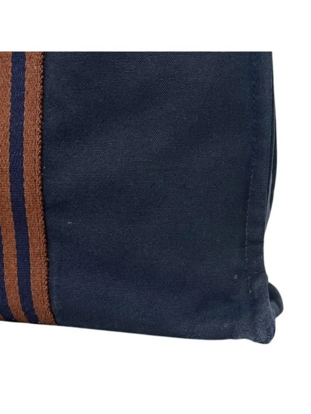 Hermes Tote Fourre Tout MM Navy Brown Lightweight Cotton Canvas Document Vintage